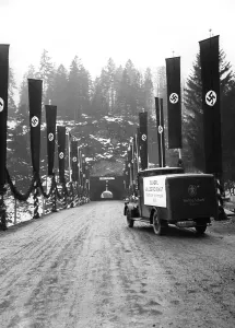 Garmisch: Swastika flags before the Olympic town of