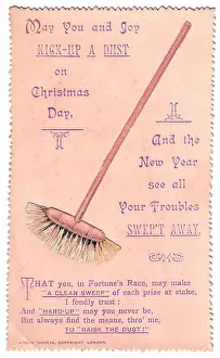 Puns: Sweeping brush with comic verse on a Christmas card