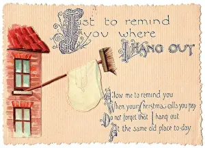 Puns: Sweeping brush with comic verse on a Christmas card