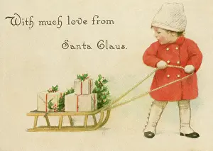 Sleigh: A sweet little girl pulling her sledge along