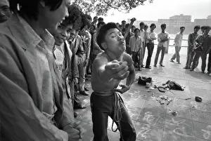 Guangzhou: Sword swallower, Canton, China