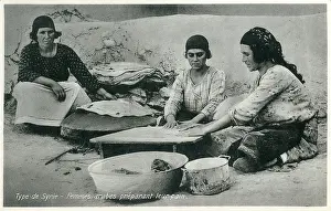 Breads: Syrian Women preparation preparing flat bread