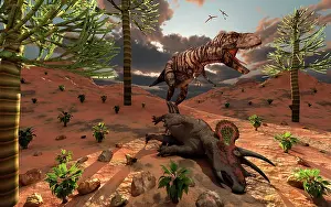 Howling: A T-Rex comes across the carcass of a dead Triceratops