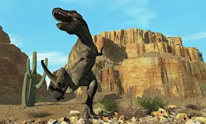 Terrible: A T-Rex roars his defiance to all other dinosaurs in his ?