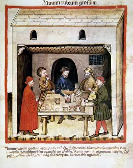 Tavern: Tacuinum Sanitatis. 14th century. Medieval handbook of healt
