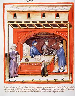 Establishment: Tacuinum Sanitatis. 14th century. Selling salt