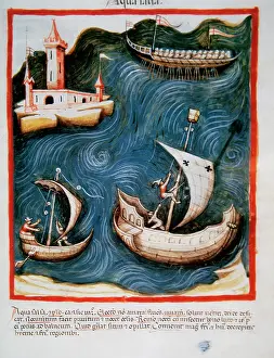 Navigating: Tacuinum Sanitatis. Boats at sea