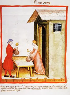 Buying: Tacuinum Sanitatis. Late 14th century. Sale of decoction of