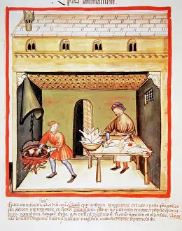 Liver: Tacuinum Sanitatis.14th century. Man removing the liver of c