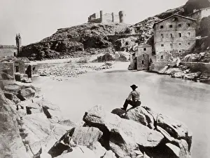 Tajo: Tajo river, San Servado Castle, Toledo, Spain c.1880's