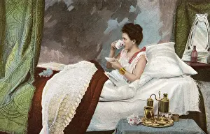 Propped: Taking coffee in bed