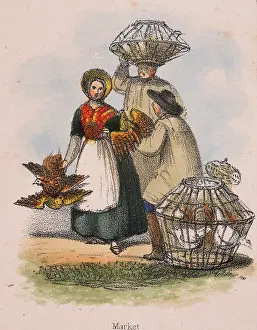 Baskets: Taking poultry to market in wicker baskets. From