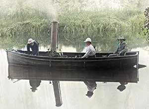 The Linda Etchart Lantern Slide Collection: Taking a small steam launch out for a river trip
