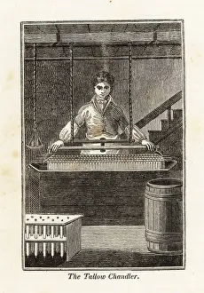 F.c. And J. Rivington: Tallow chandler making candles in a workshop