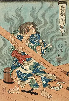 Kuniyoshi: Tametomo holding a beam