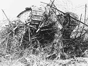 Defences: Tank in barbed wire