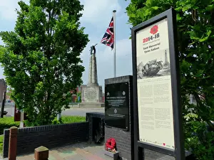Guynemer: Tank Memorial with Guynemer Memorial behind, Poelkapelle