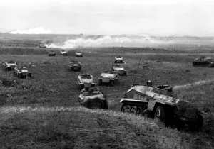 Steppe: Tank and protective armor in the west of Stalingrad, 1942