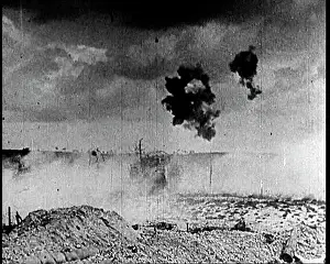 Obscuring: Tanks Driving Across Battlefield. A Large Explosion