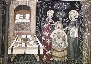 Prodigal: Tapestry depicting a bath scene of the Prodigal