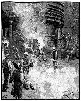 Pigs: Tapping blast furnace and casting iron into pigs