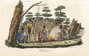 Lesueur: Tasmanian aborigines resting by a fire