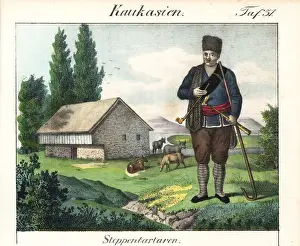 Steppes: Tatar of the steppes with pipe, dagger and crook