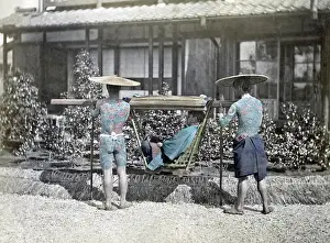 Tattooed: Tattooed bearers and a carrying chair, Japan, circa 1870s