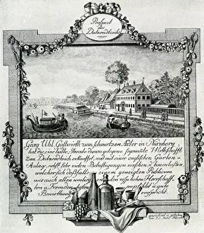 Dutzendteich: The tavern Zum Dutzendteich, engraving