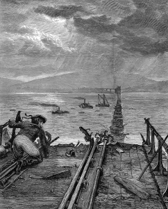 Unstable: Tay Bridge disaster, view of the broken bridge and the river
