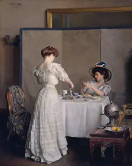 Coifed: TEA LEAVES, by William McGregor Paxton, 1909, American
