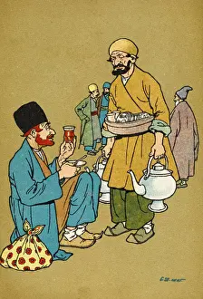 Teapots: Tea merchant on the street in Tiflis