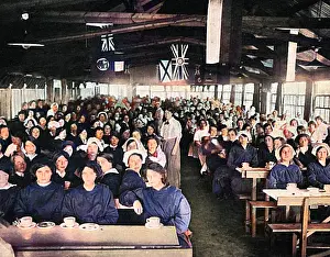Canteens: Tea Time in Dining Hall of National Control Canteen, WW1