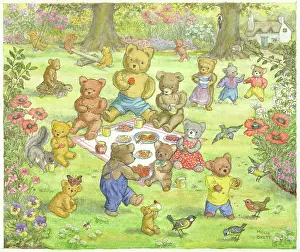 Medici Society (molly Brett): Tea Time - teddy bears having a picnic tea in a garden