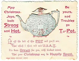 Teapots: Teapot with comic verse on a Christmas card