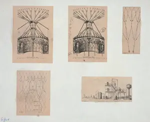 Inflating: Five technical illustrations show network of ropes and appar
