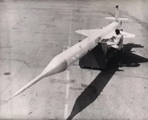 Supersonic: Technician checking Lockheed X-7 guided missile