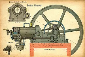 Outlines: technics, engines, Deutz gas engine, construction