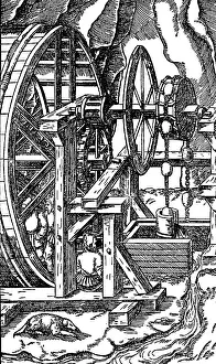 Georgius: technics, mills, treadwheel, winch for removing