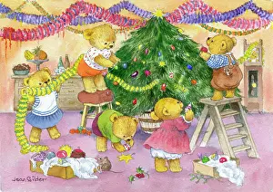 Stepladder: Teddies decorating the Christmas Tree