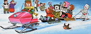 Snowmobile: Teddies with snowmobile