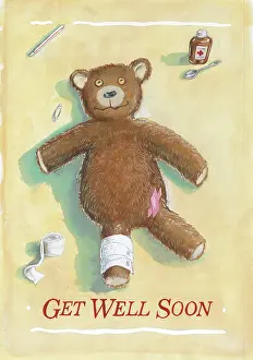 Plasters: Teddy bear with bandaged leg and plasters