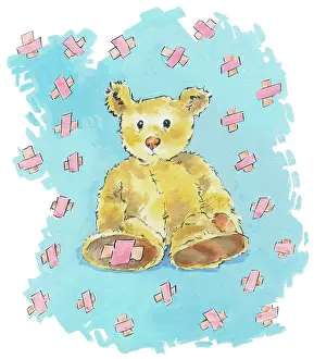 Plasters: Teddy bear with plaster on the sole of iits foot