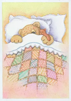 Barnaby: Teddy bear with spots in bed