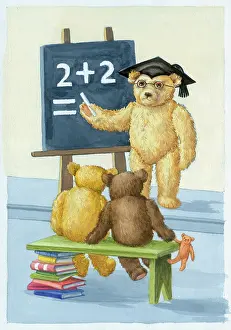 Margery: Teddy bear teaching two student bears