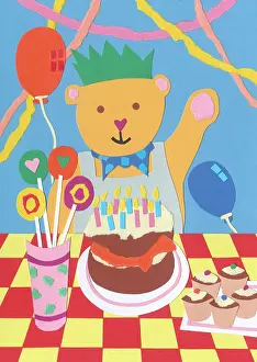 Streamers: Teddy Bear's Birthday with cakes, balloons