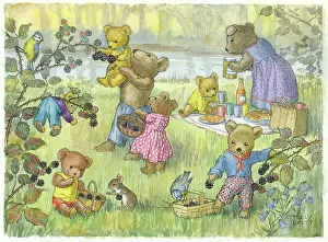 Blackberries: Teddy Bears and Blackberries - teddies having a picnic