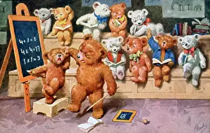 Easel: Teddy bears in a classroom