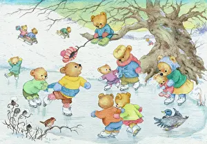 Tobogganing: Teddy Bears ice skating and tobogganing