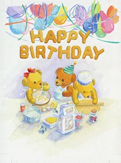 Kaoru: Three teddy bears making a cake
